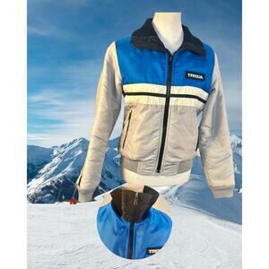 Vintage 80s 90s Tyrolia Lined Full Zip Blue Gray Ski Jacket Size 8